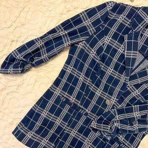 Hawthorne Midnight Blue Checkered Knit Women's Blazer